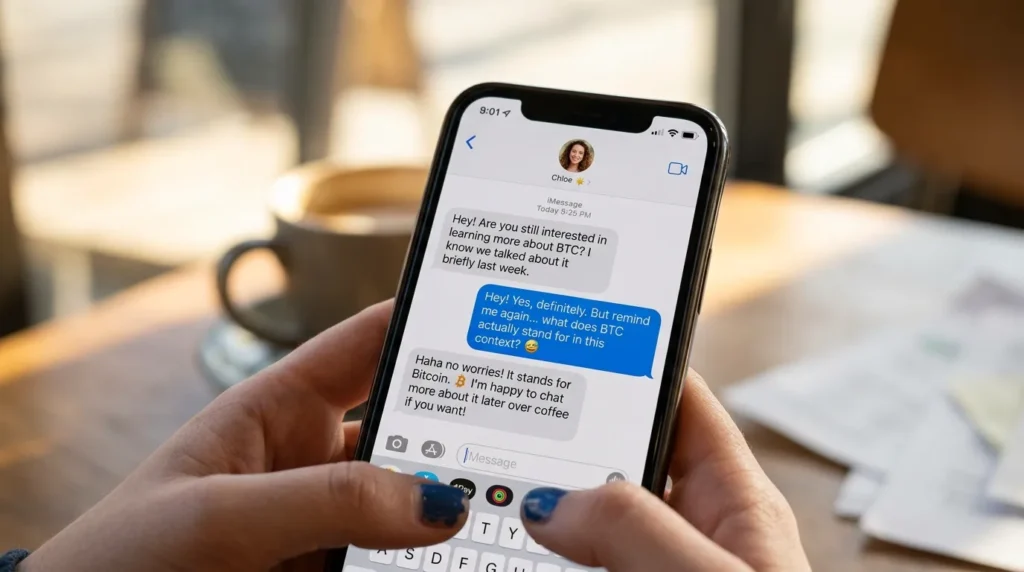 BTC Meaning in Text From a Girl